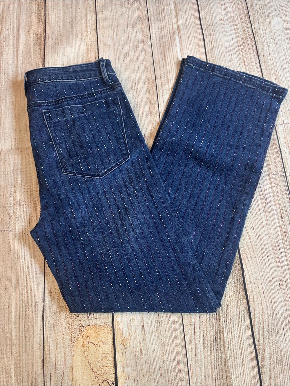 Tractr Rhinestone Crystal Dark Wash Flare Jeans Size 27
